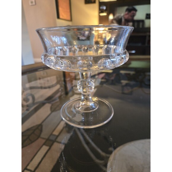 Vintage US Glass Dakota Cut Leaf & Berry Compote Dish 5 " - Picture 1 of 6